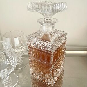 Vintage GDR Heavy Crystal Whisky Decanter Lausitzer Glas Karaffe, 9”